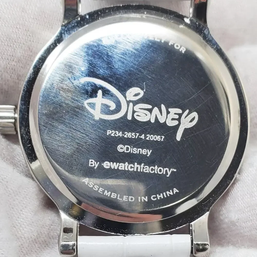 Disney Silver Minnie Mouse Watch White Leather Band Womens